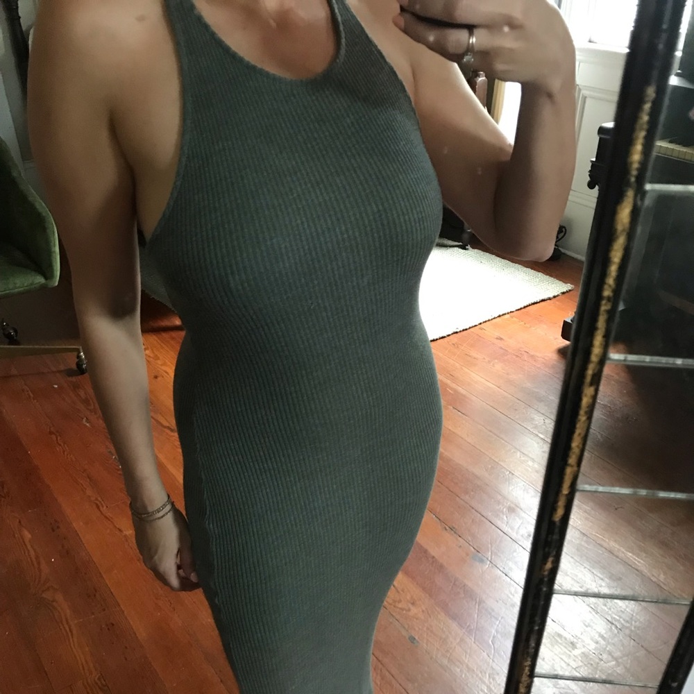 Sparkle & Fade ribbed racer back green dress